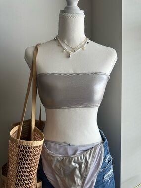 SKIMS Silver Metallic Strapless Bandeau Bikini Set